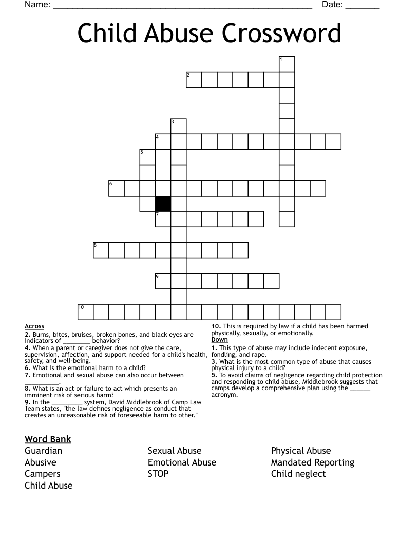 Child Abuse Crossword