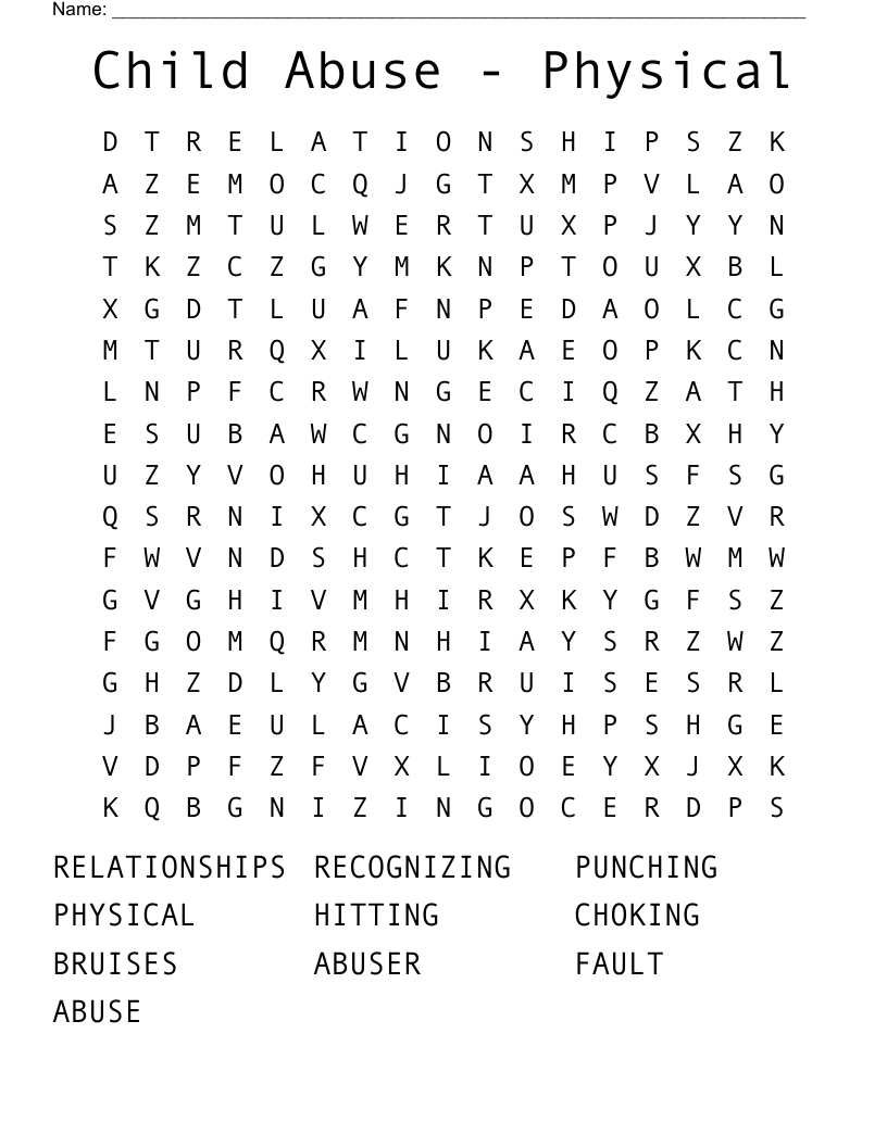 Child Abuse - Physical Word Search
