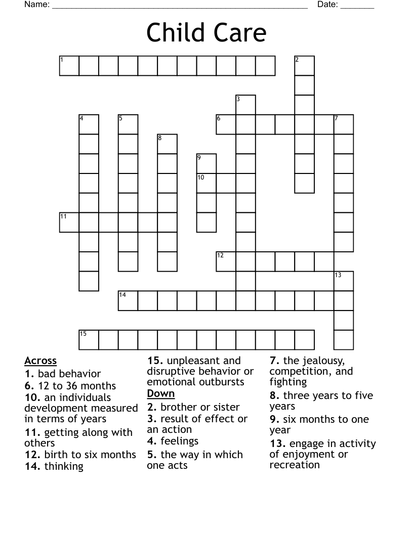 Child Care Crossword