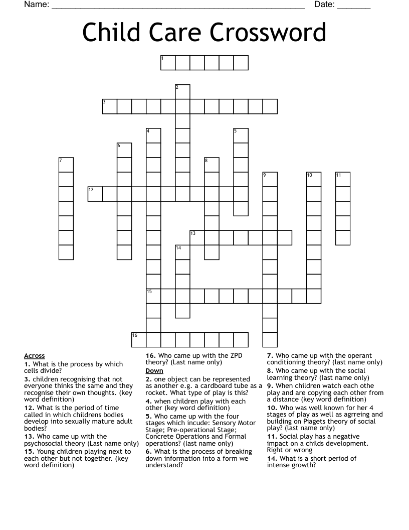 Child Care Crossword