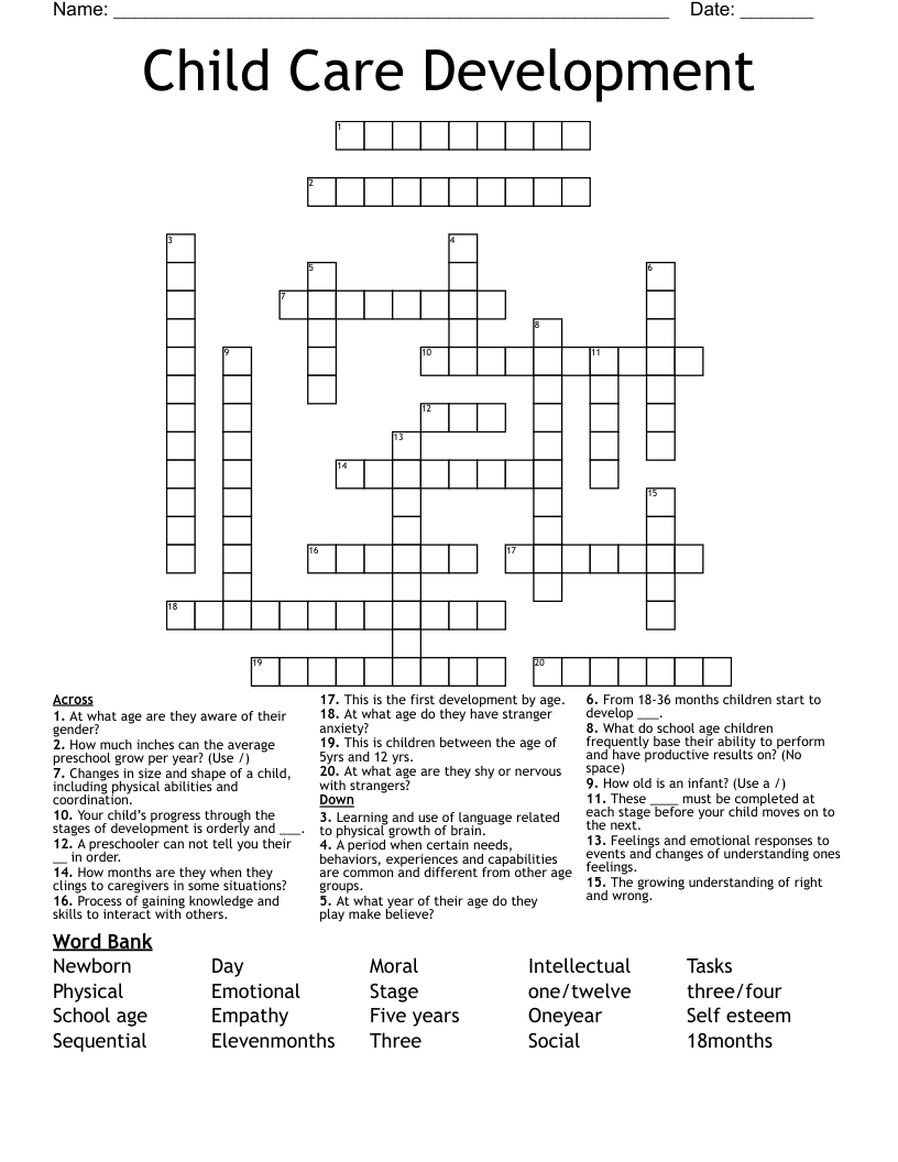Child Care Development  Crossword