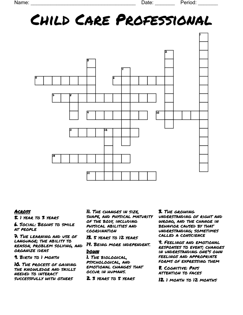 Child Care Professional Crossword
