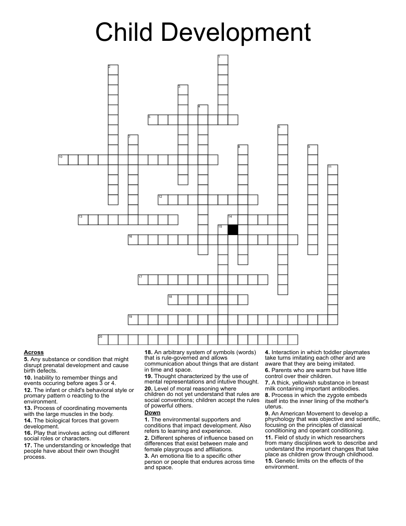 Child Development Crossword
