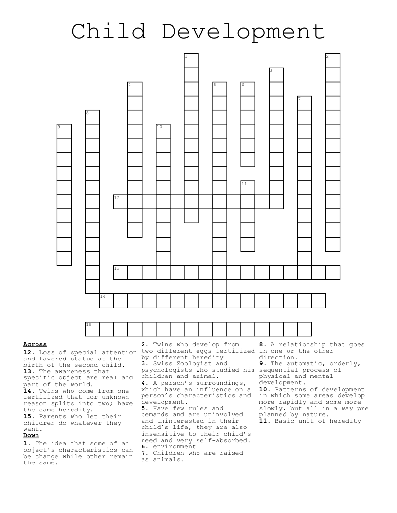 Child Development Crossword