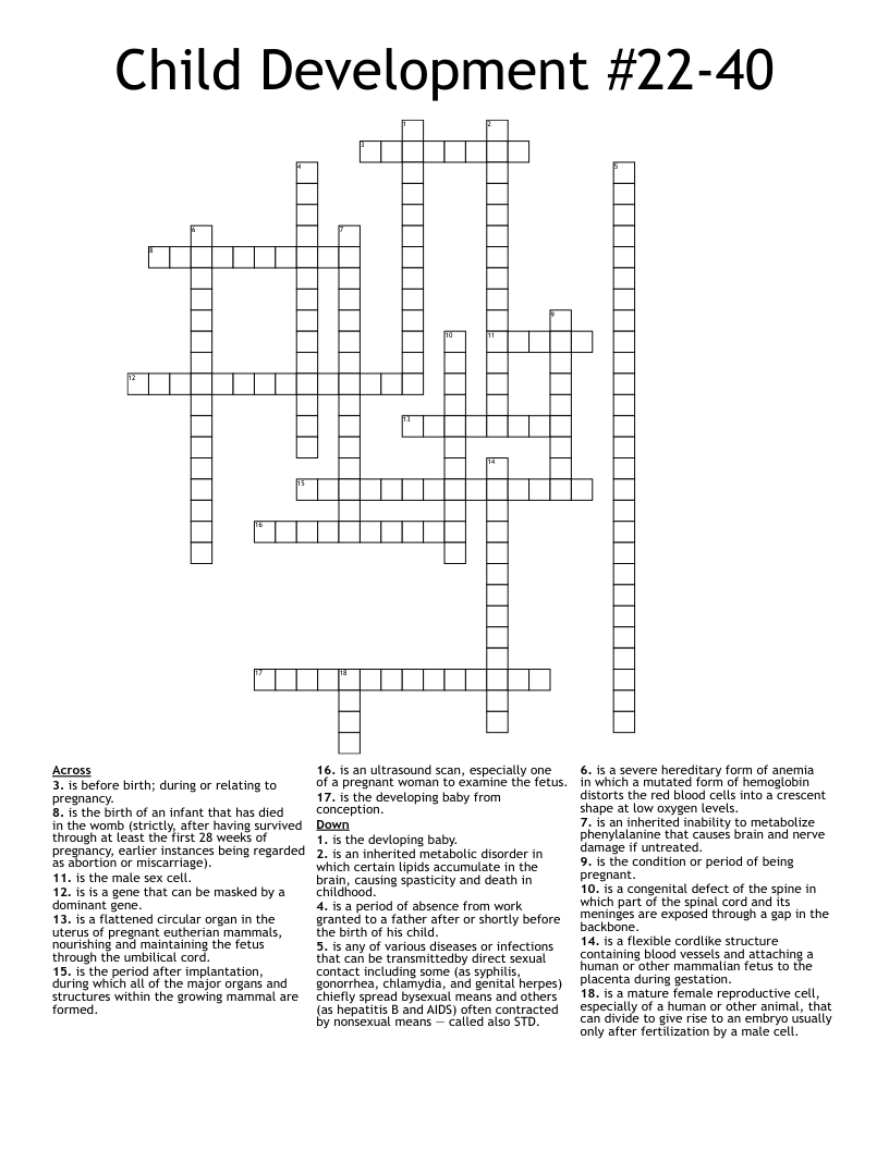 Child Development #22-40 Crossword