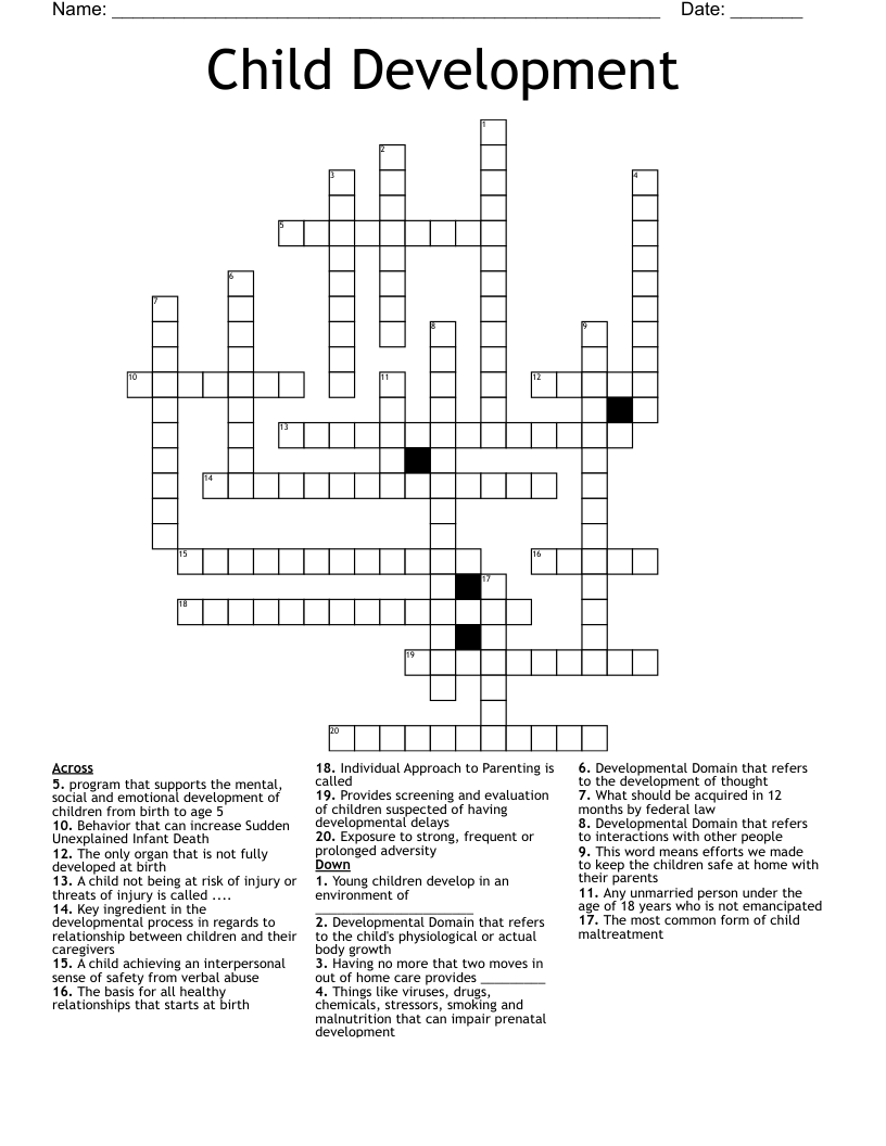 Child Development Crossword