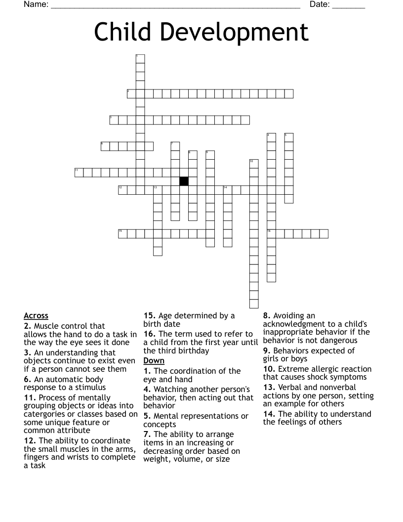 Child Development Crossword