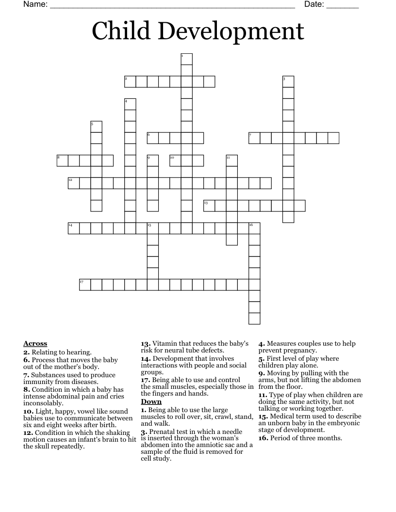 Child Development Crossword