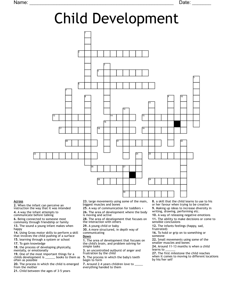 Child Development Crossword