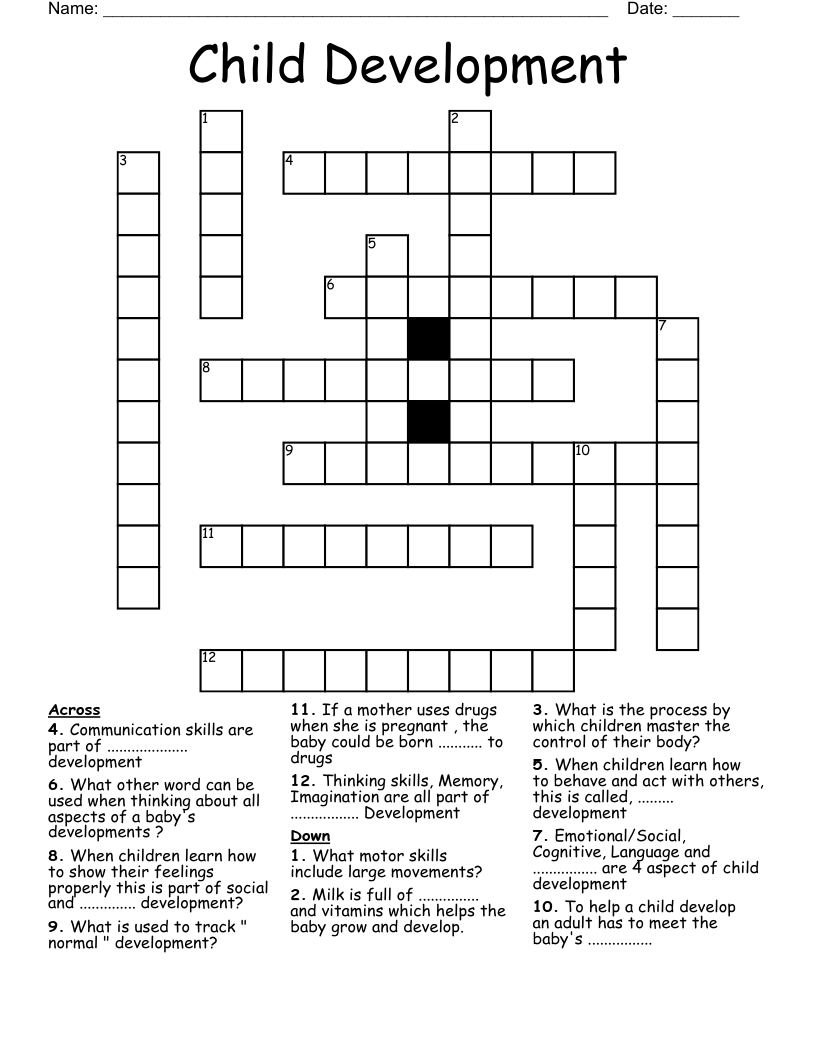 Child Development Crossword