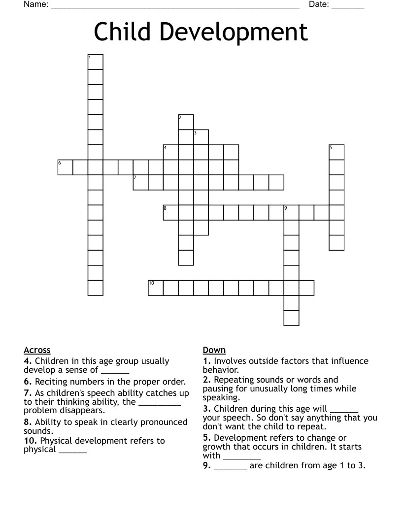 Child Development Crossword