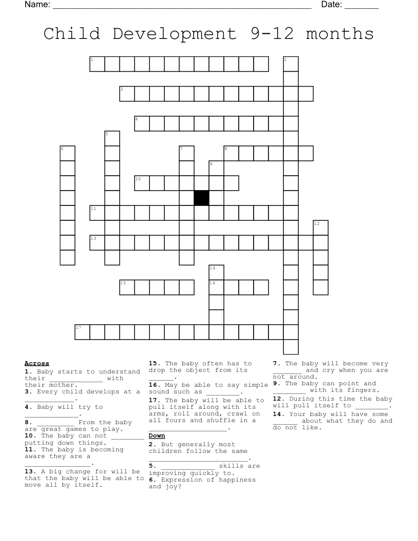 Child Development 9-12 months Crossword