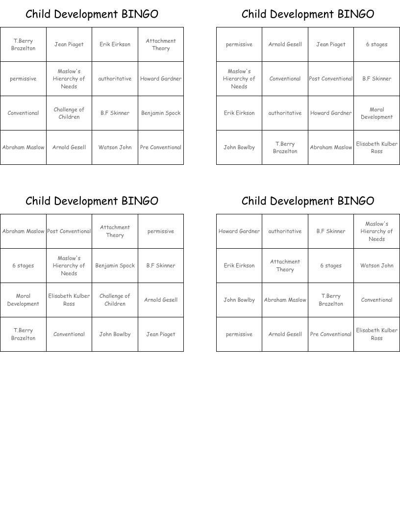 Child Development BINGO