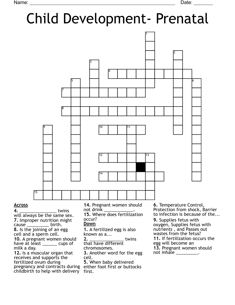 Child Development- Prenatal  Crossword