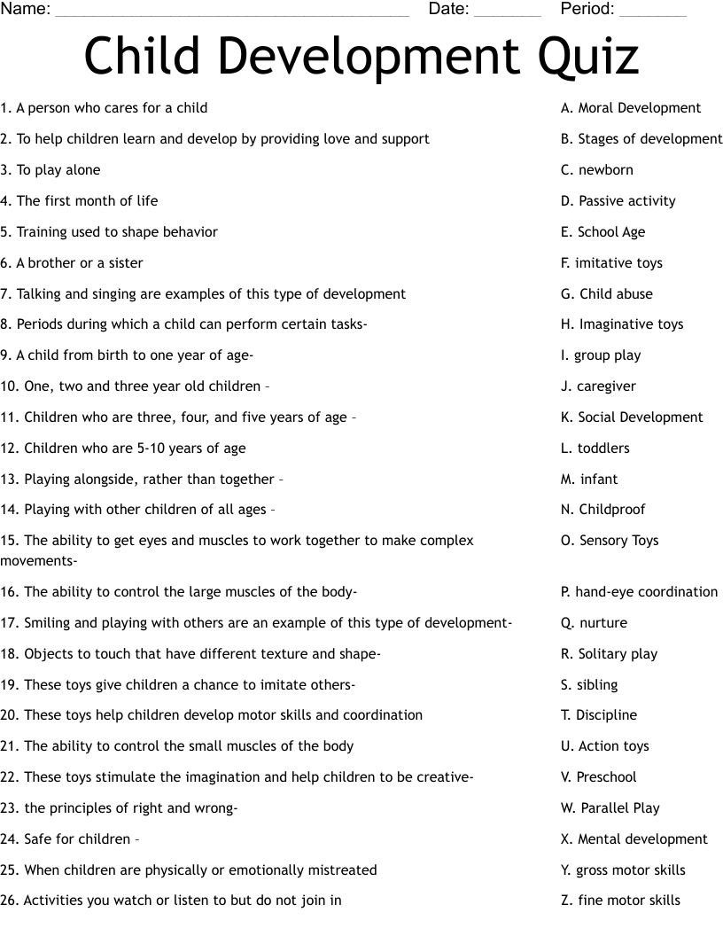 Child Development Quiz Worksheet