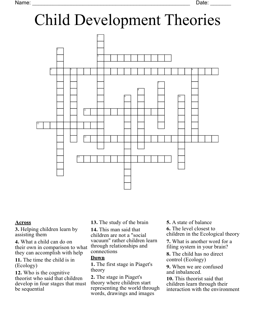 Child Development Theories  Crossword