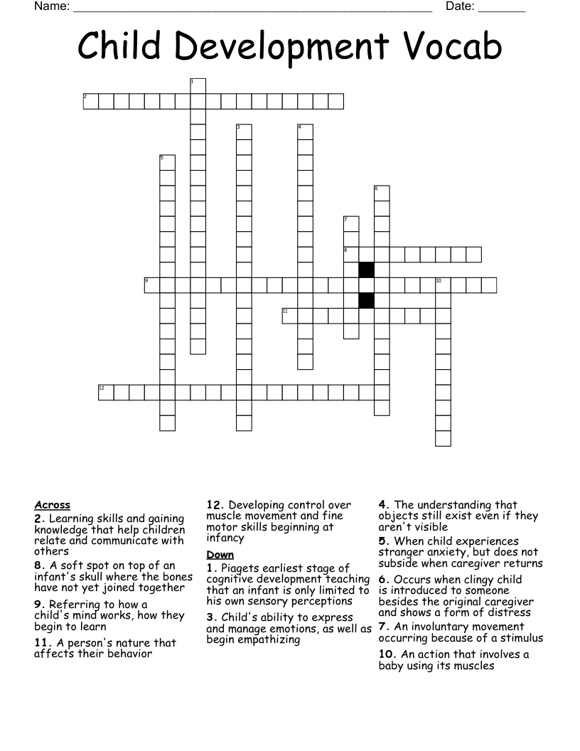 Child Development Vocab Crossword