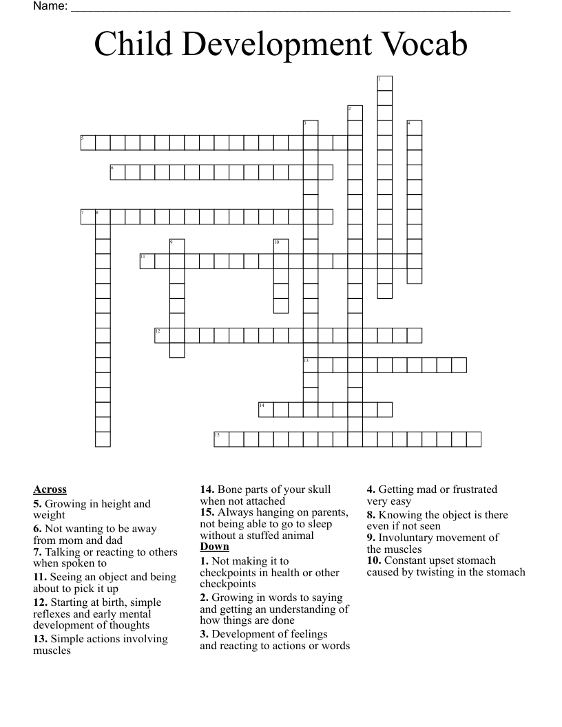 Child Development Vocab Crossword