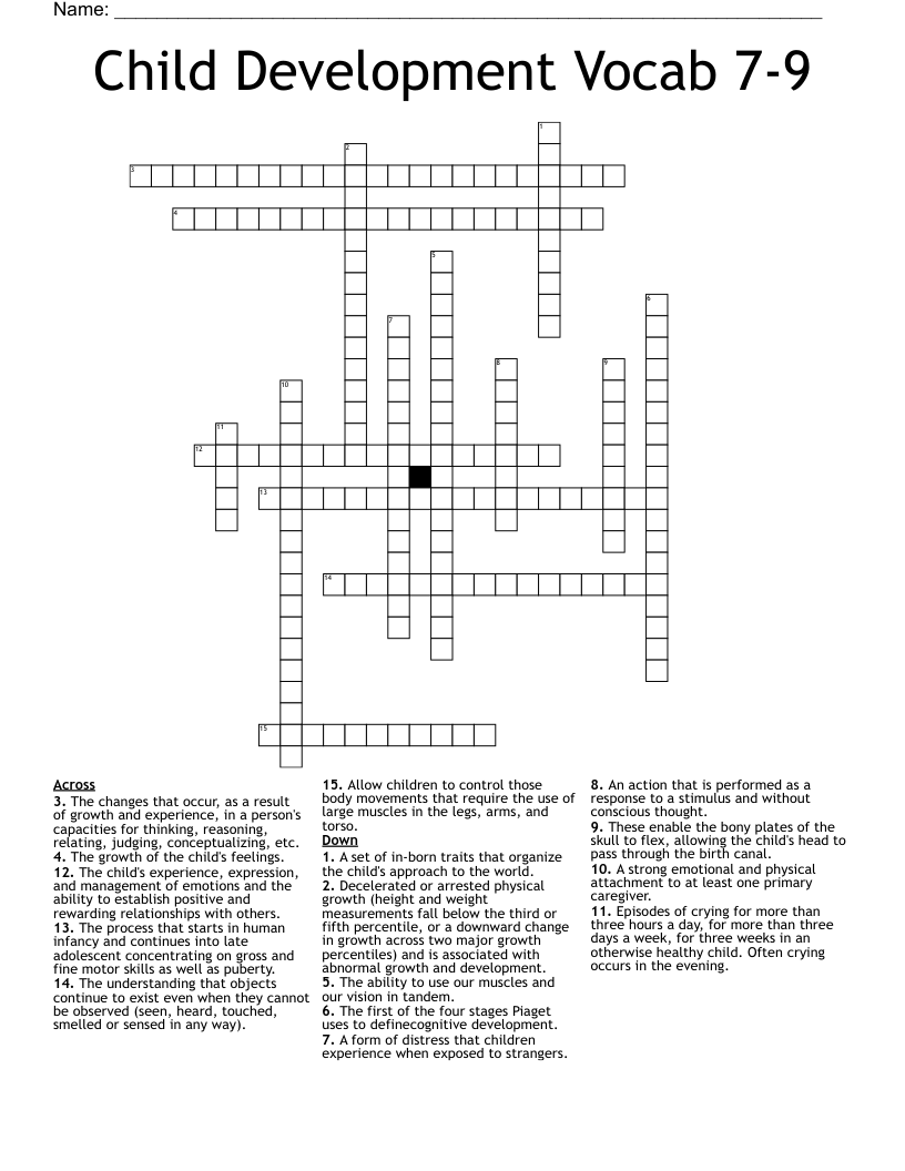 Child Development Vocab 7-9 Crossword