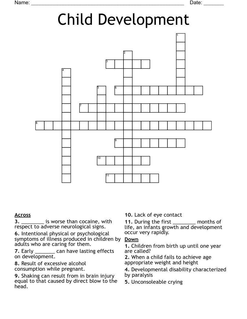 Child Development  Crossword