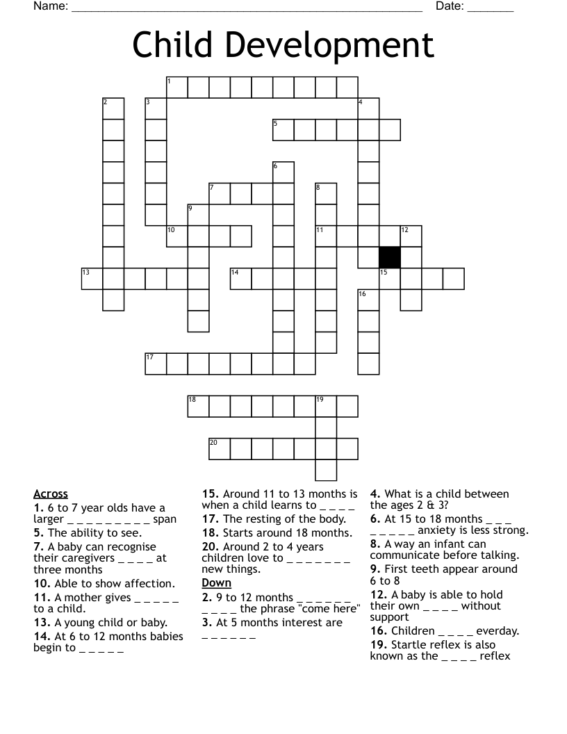 Child Development  Crossword