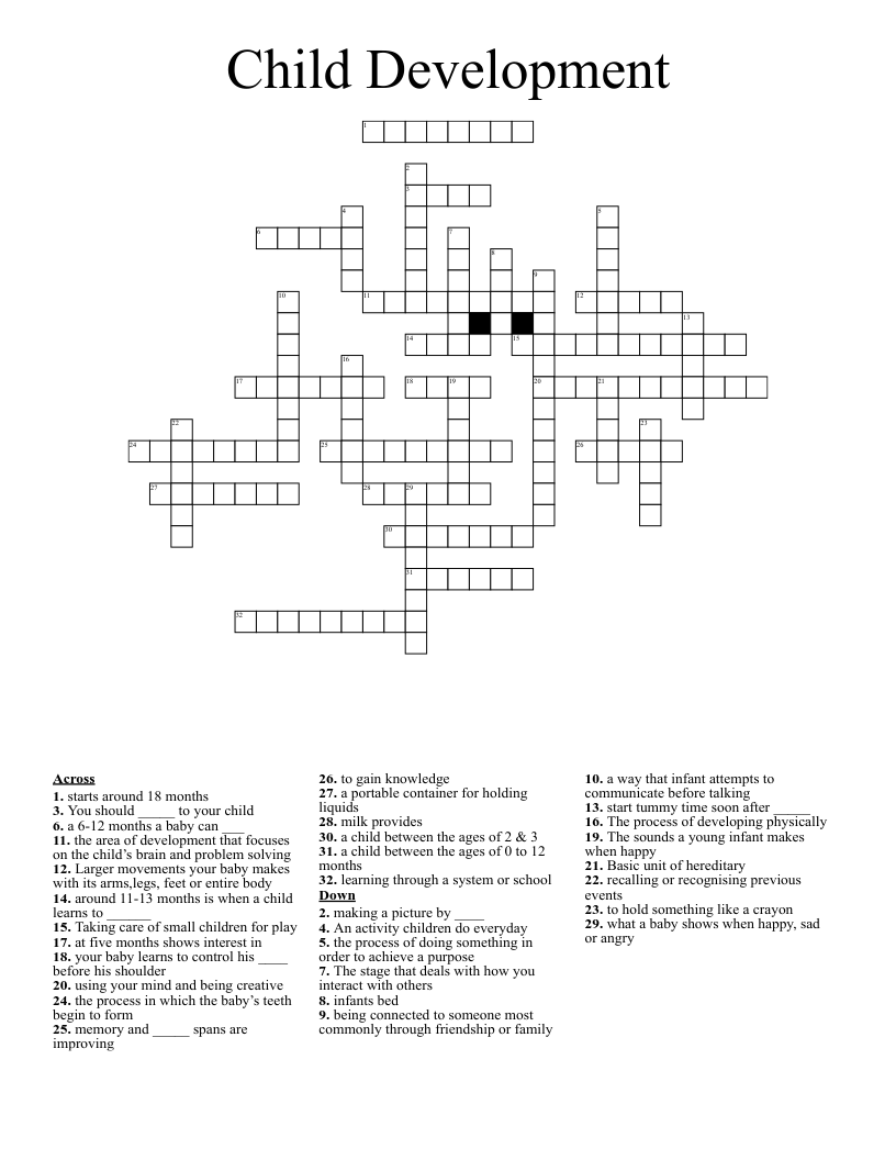Child Development  Crossword