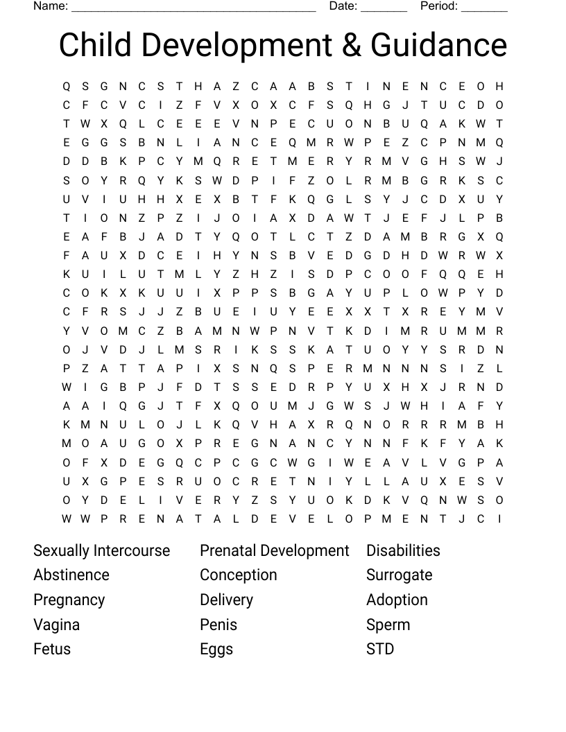Child Development & Guidance Word Search