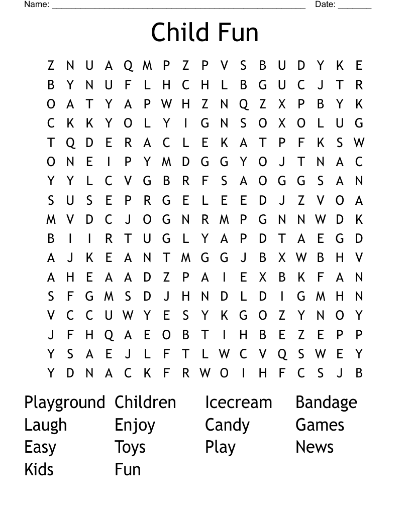 Child Fun  Word Search