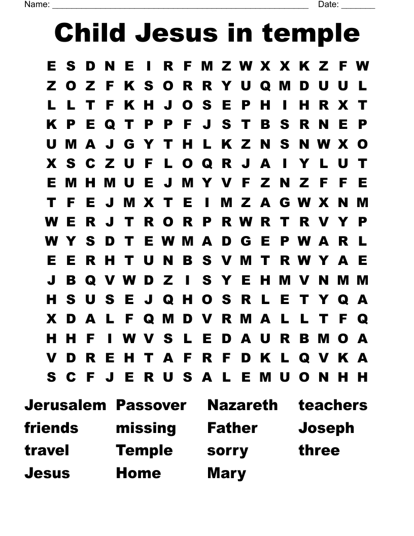 Child Jesus in temple Word Search