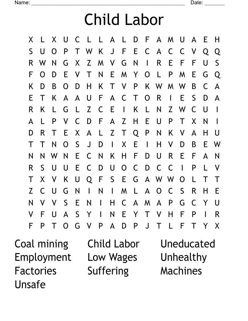 Child Labor Word Search