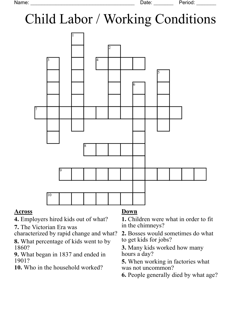 Child Labor / Working Conditions Crossword