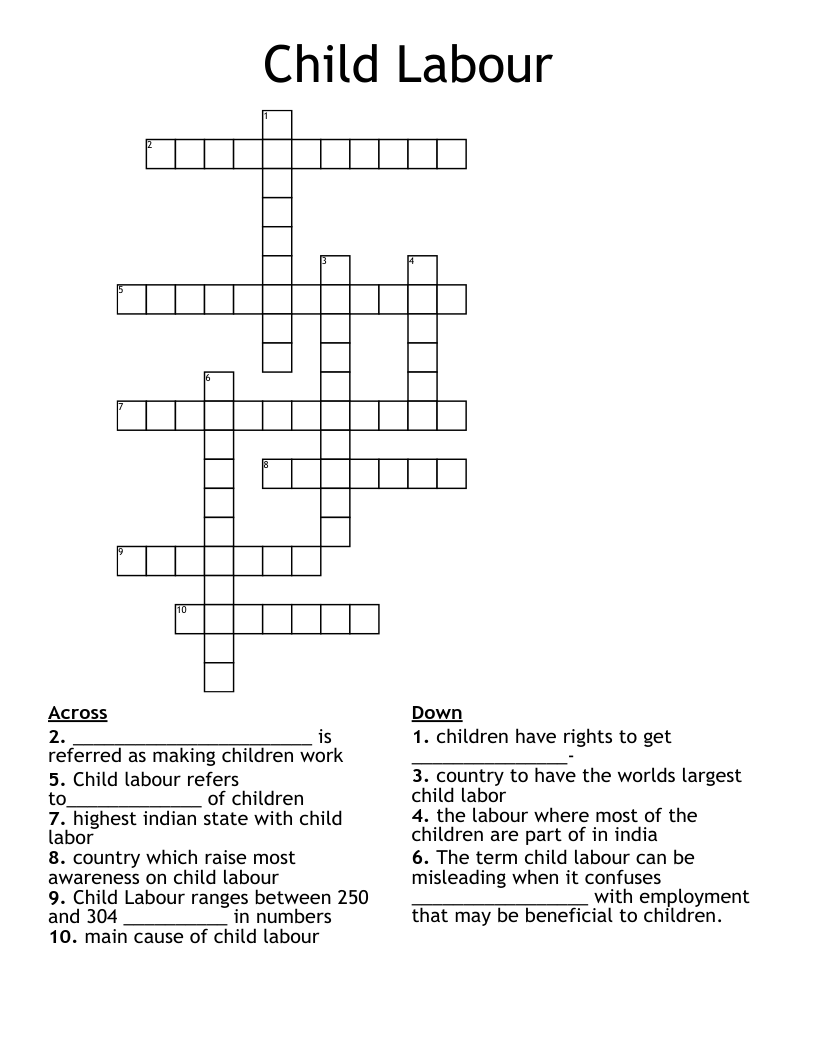 Child Labour Crossword