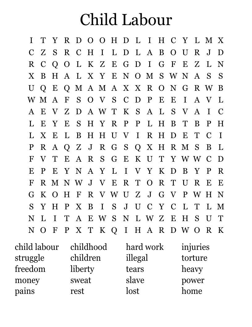 Child Labour  Word Search