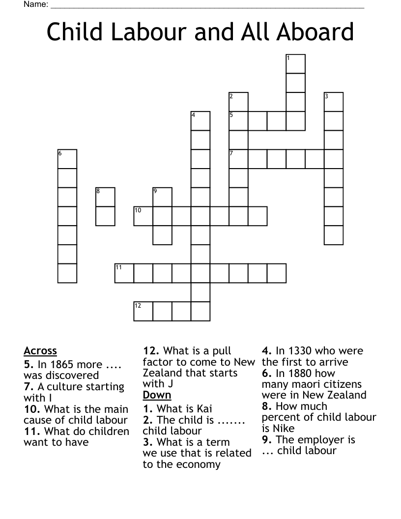 Child Labour and All Aboard  Crossword