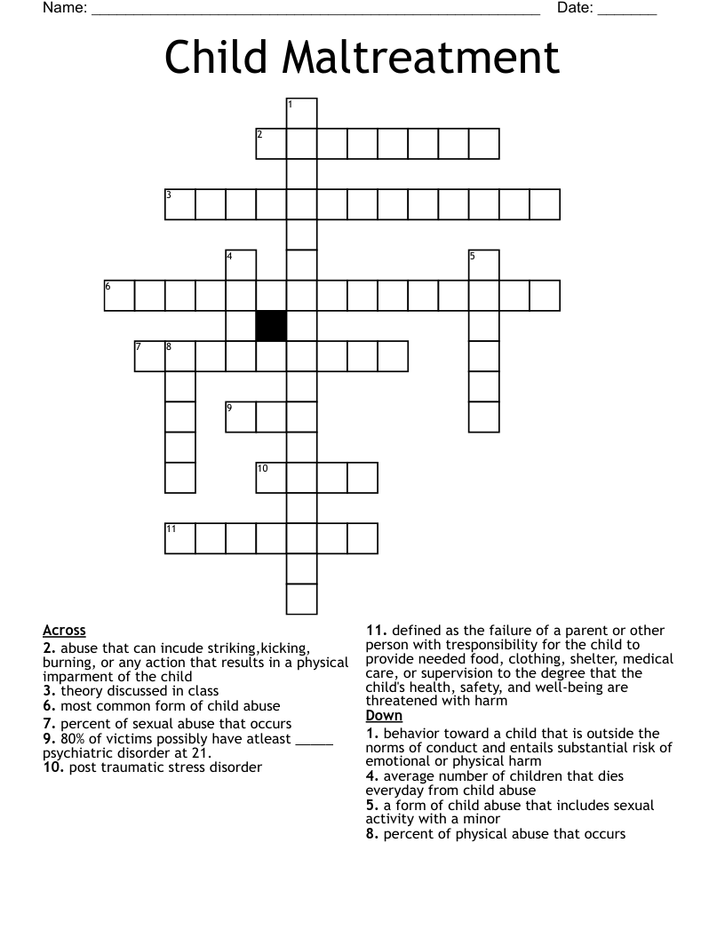 Child Maltreatment Crossword
