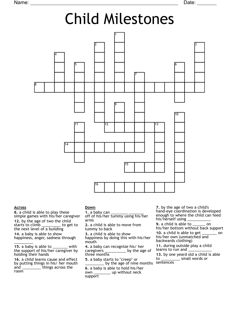 Child Milestones Crossword
