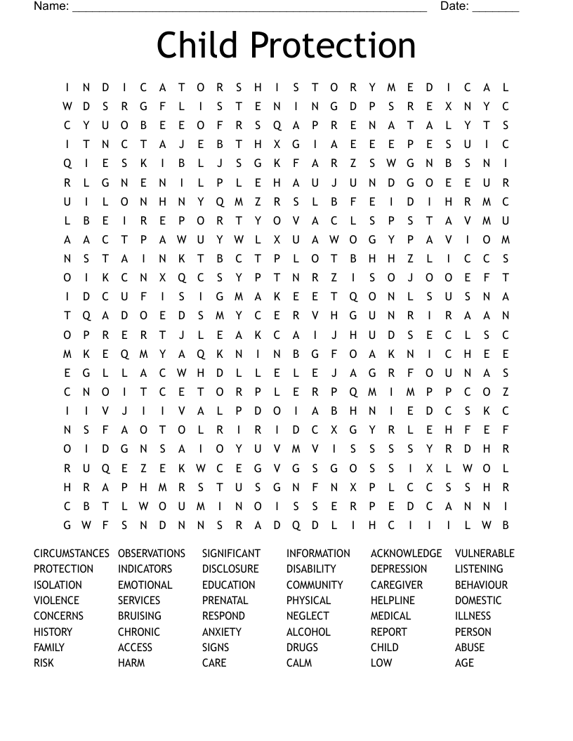 Child Protection Word Search