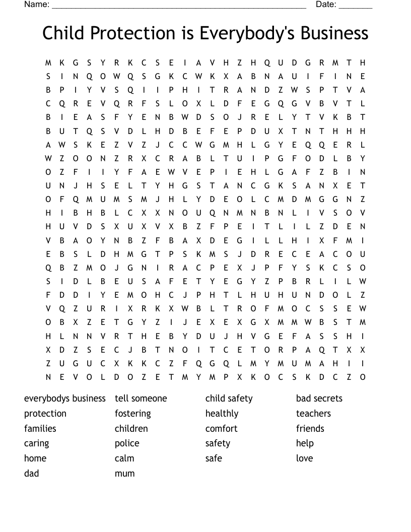 Child Protection is Everybody's Business Word Search