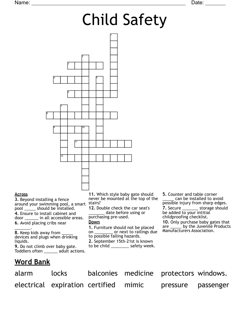 Child Safety Crossword