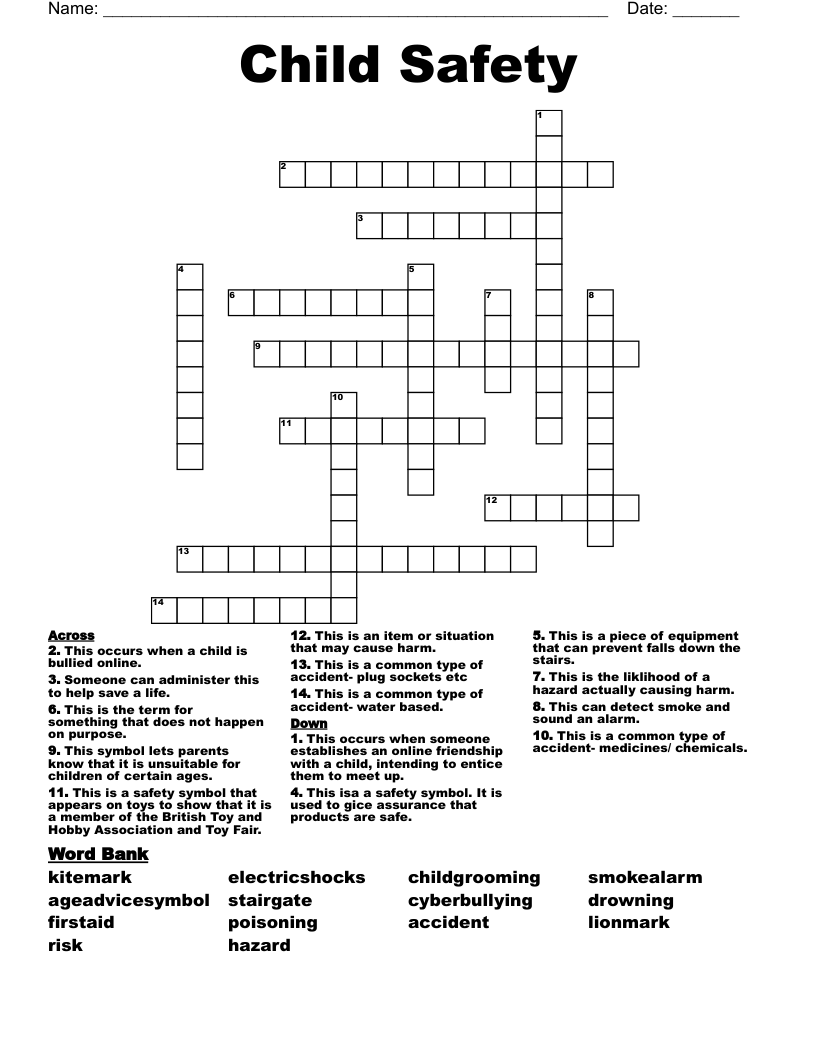 Child Safety Crossword