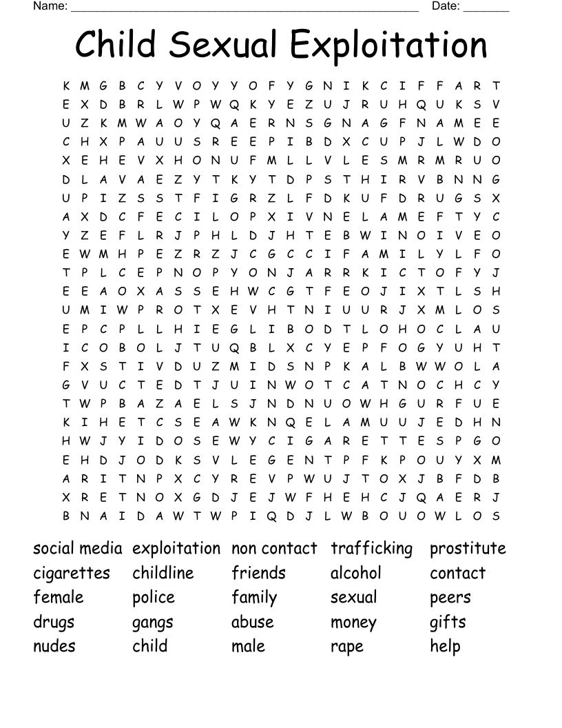 Child Sexual Exploitation Word Search