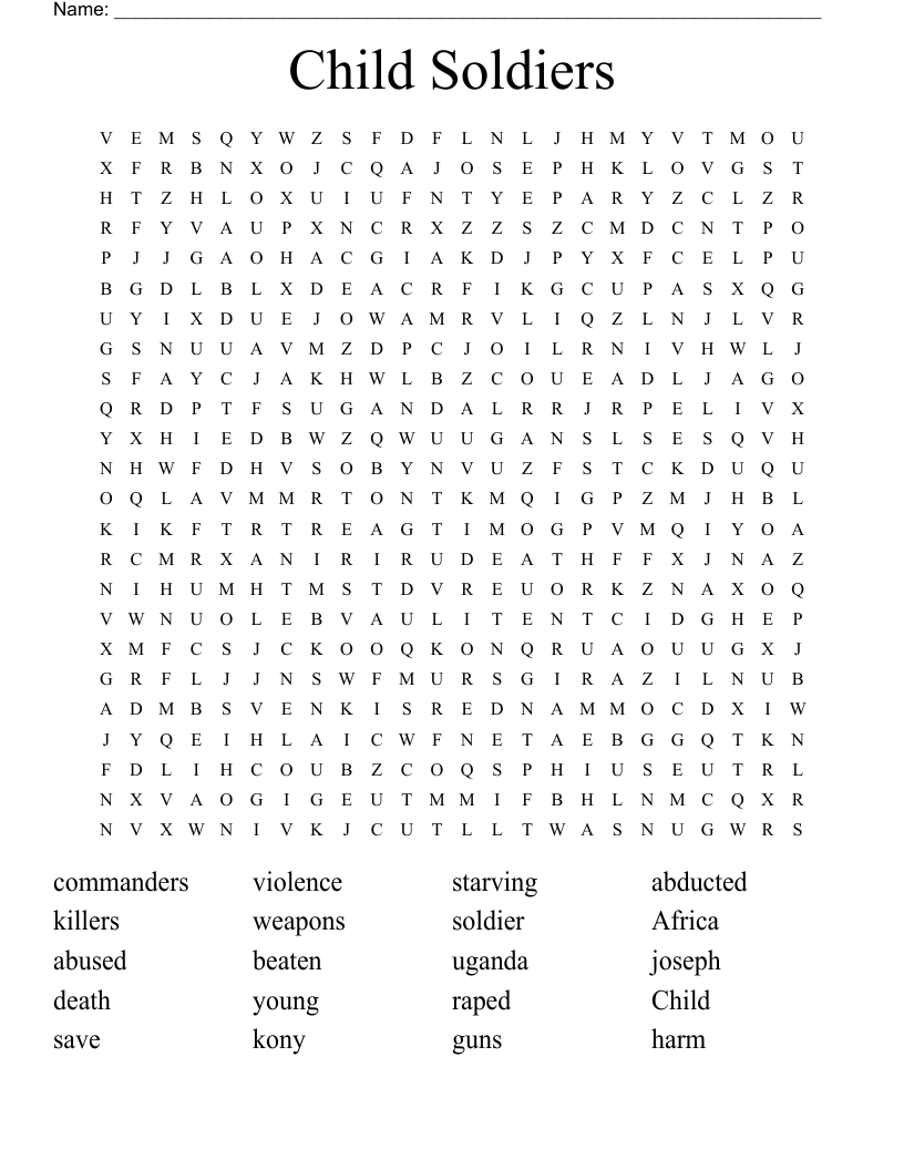 Child Soldiers Word Search