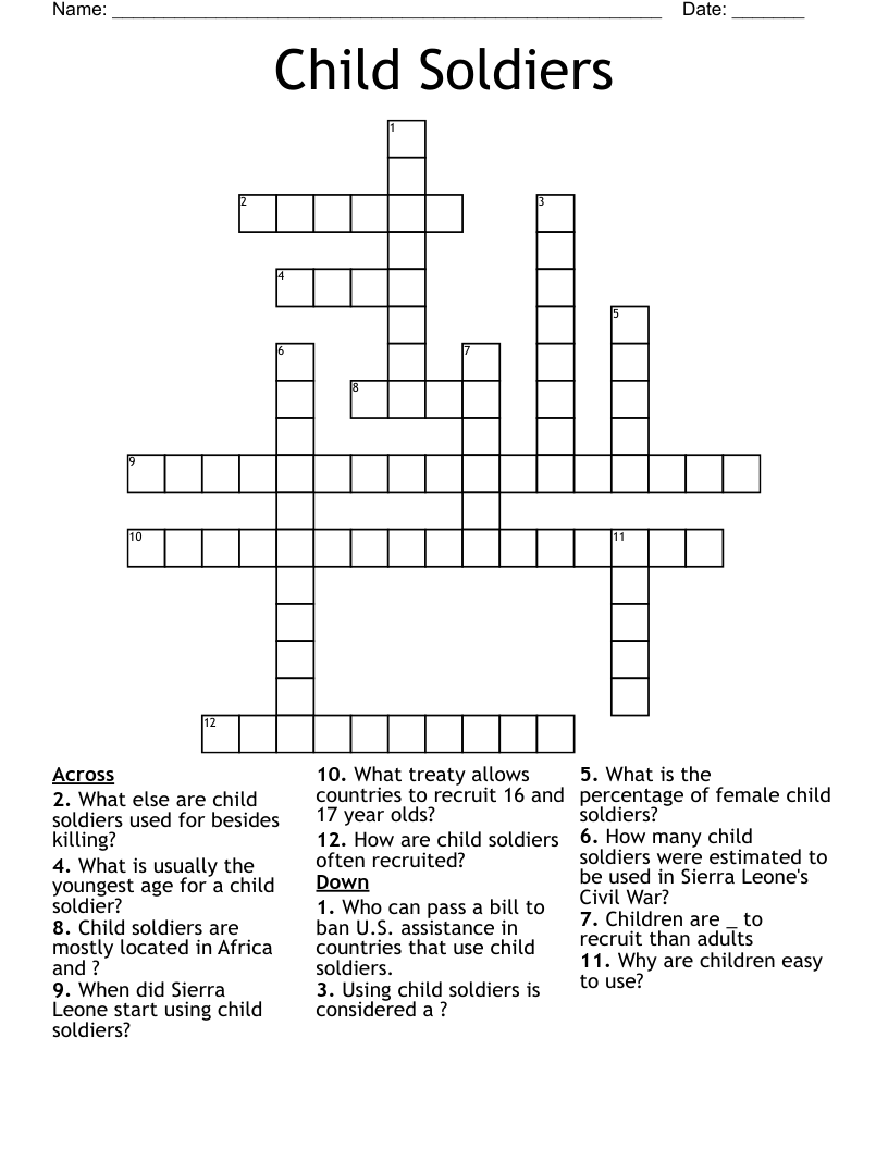 Child Soldiers Crossword