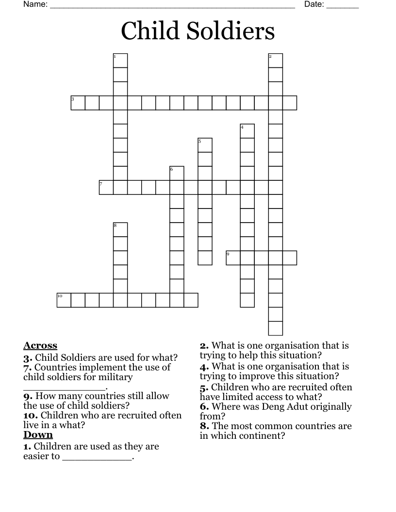 Child Soldiers Crossword