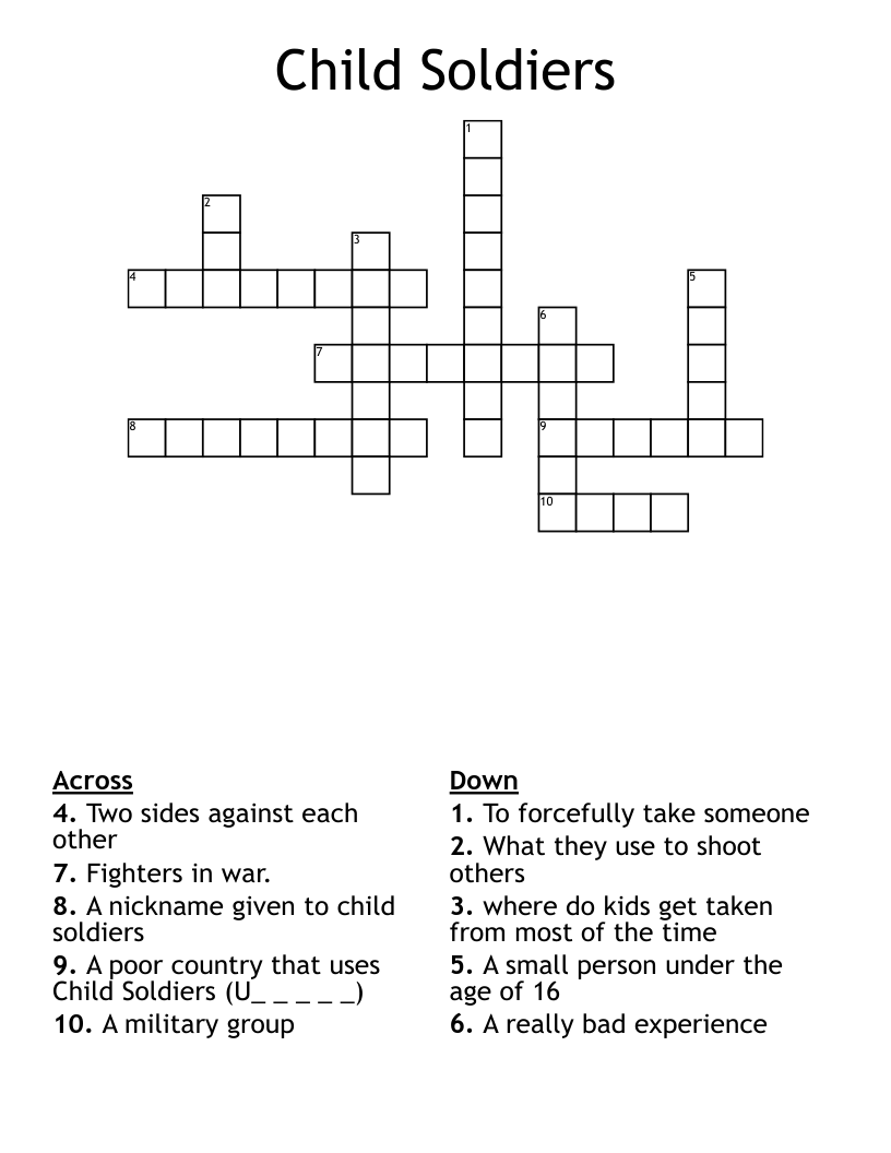 Child Soldiers Crossword