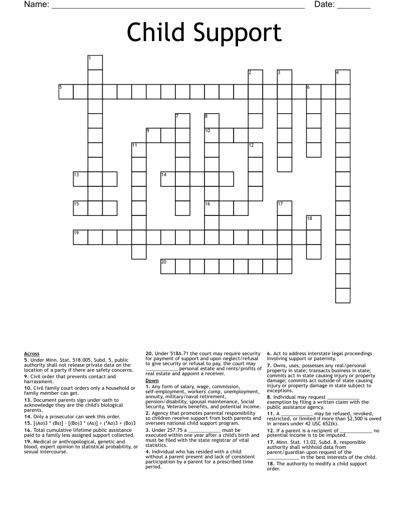 Child Support Crossword