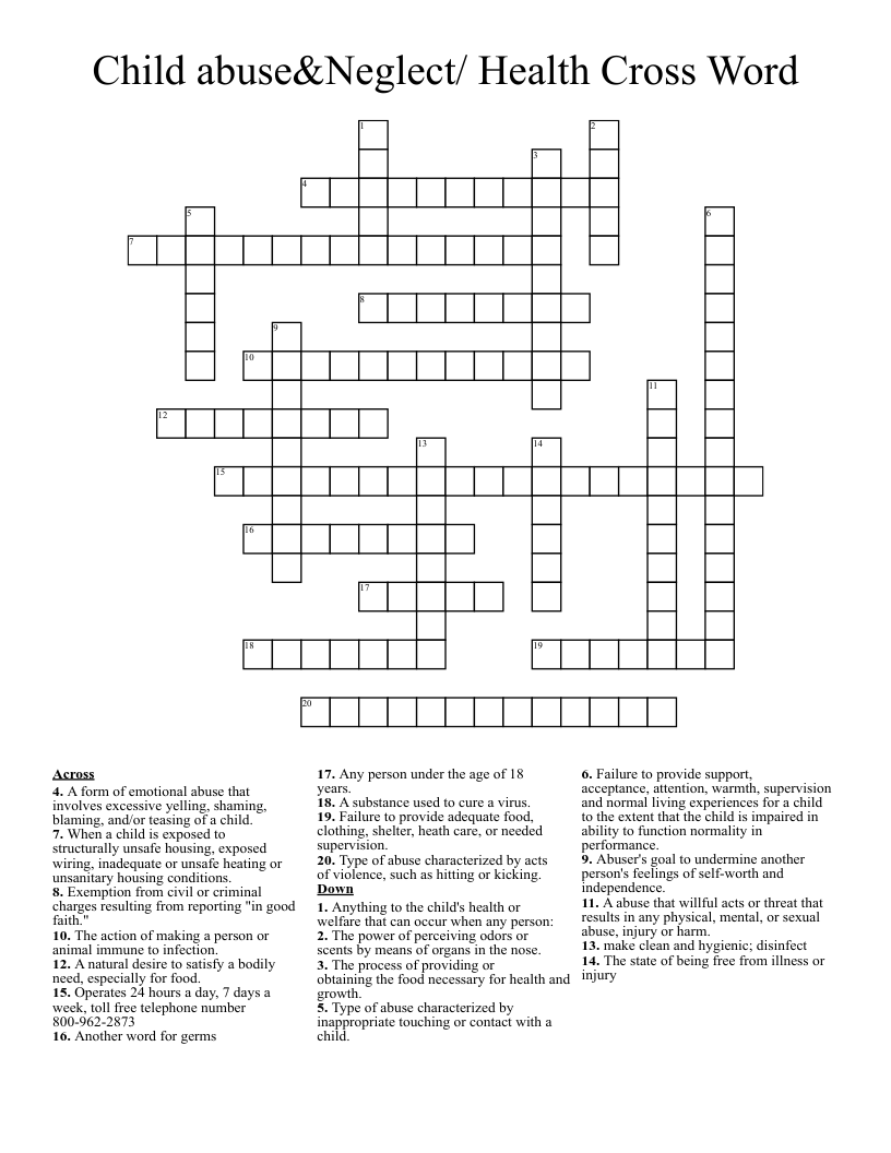 Child abuse&Neglect/ Health Cross Word