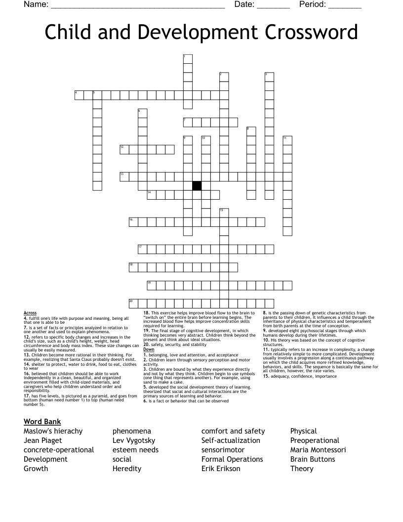 Child and Development Crossword 