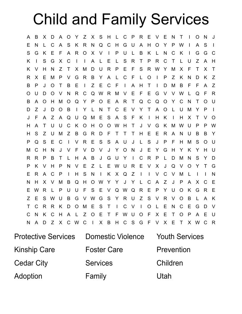 Child and Family Services Word Search
