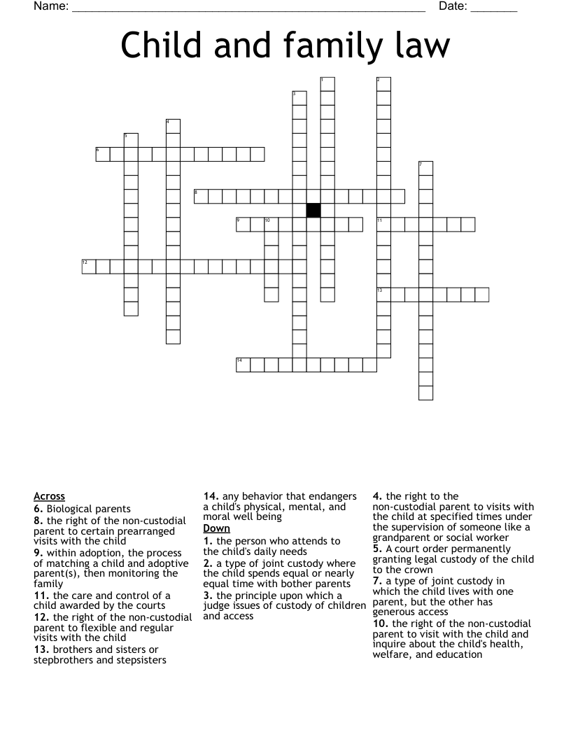 Child and family law Crossword